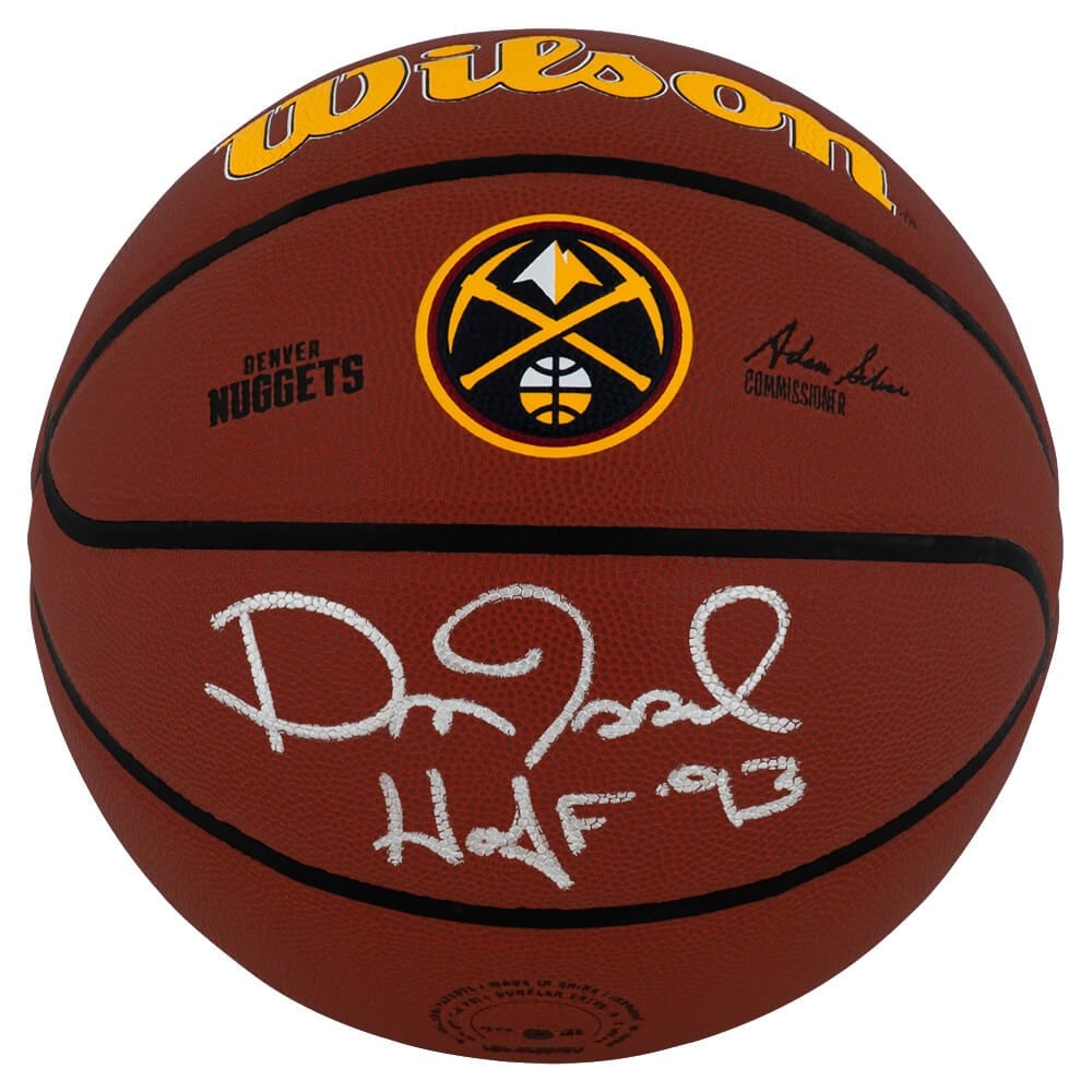 Dan Issel Signed Denver Nuggets Basketball with HOF 93 Inscription: Dan Issel Signed Denver Nuggets Basketball with HOF 93 Inscription This is a Dan Issel signed Denver Nuggets logo Wilson Alliance NBA basketball, featuring the inscription 'HOF 93'. The ball is an ori