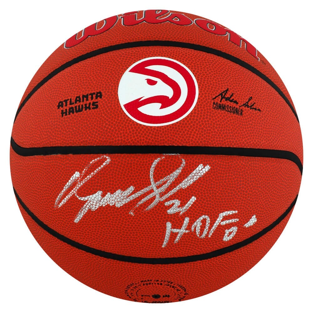 Dominique Wilkins Signed NBA Basketball Atlanta Hawks Logo HOF 06 COA: Dominique Wilkins Signed NBA Basketball Atlanta Hawks Logo HOF 06 COA Celebrate the legacy of Dominique Wilkins with this signed Wilson Atlanta Hawks logo NBA basketball. This authentic piece features