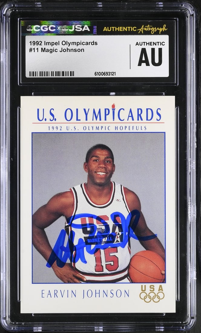 Signed 1992 Impel USA Olympic Basketball Card 11 Magic Johnson CGC JSA (1 of 2)