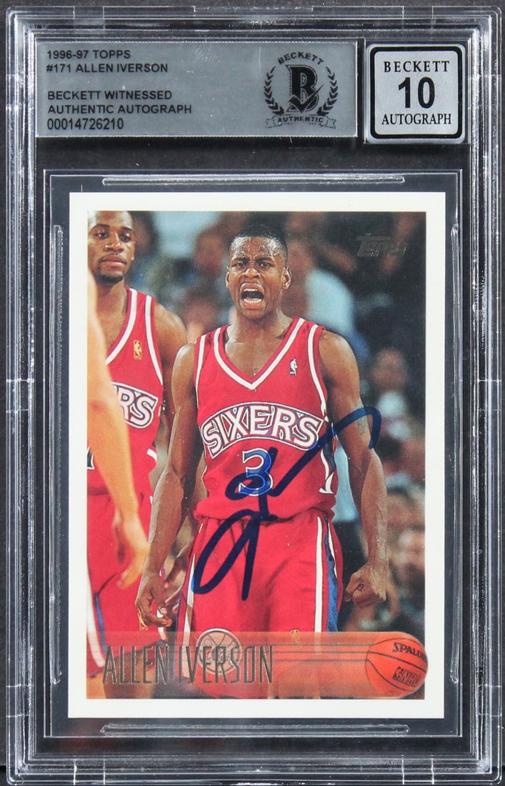 Allen Iverson Autographed 1996 Topps Rookie Card #171 BAS Gem Mint 10 Slab (1 of 2)