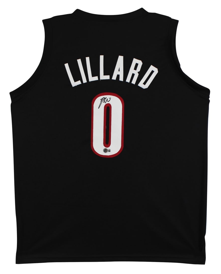 Beckett authenticated Damian Lillard signed Dame Time jersey XL: Beckett authenticated Damian Lillard signed Dame Time jersey XL This black Dame Time Pro Style jersey has been personally signed by Damian Lillard of the Portland Trail Blazers. The autograph is authe