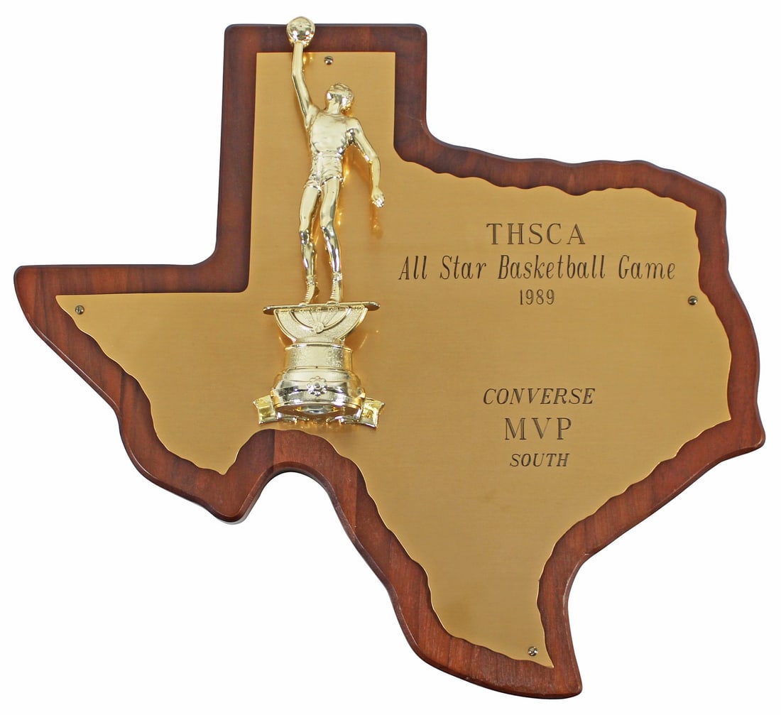 Shaquille O'Neal 1989 THSCA MVP Award Plaque With Beckett Provenance: Shaquille O'Neal 1989 THSCA MVP Award Plaque With Beckett Provenance This is an original 1989 Texas High School Coaches Association All-Star Basketball Game MVP plaque that was personally given to Sha