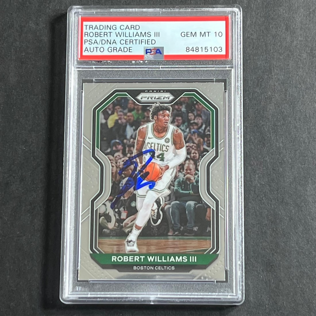 2020-21 Panini Prizm #35 Robert Williams III Signed PSA/DNA Authenticated Card: 2020-21 Panini Prizm #35 Robert Williams III Signed PSA/DNA Authenticated Card This listing features a 2020-21 Panini Prizm #35 card, boldly signed by Robert Williams III. The autograph has been authe