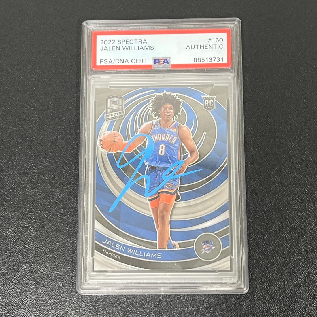 2022-2023 Panini Spectra #160 Jalen Williams Signed PSA Authenticated Card: 2022-2023 Panini Spectra #160 Jalen Williams Signed PSA Authenticated Card This 2022-2023 Panini Spectra #160 card features the authentic signature of Jalen Williams, player of the Oklahoma City Thund