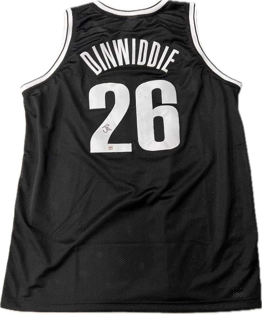 Brooklyn Nets Spencer Dinwiddie autographed PSA DNA stitched jersey: Brooklyn Nets Spencer Dinwiddie autographed PSA DNA stitched jersey This pre-owned stitched jersey features the authentic autograph of Spencer Dinwiddie from the Brooklyn Nets. The signature has been 