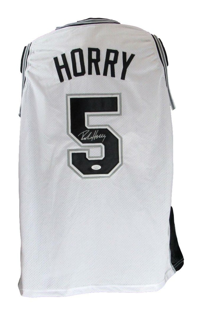 Robert Horry Autographed Spurs Custom Basketball Jersey JSA Certified: Robert Horry Autographed Spurs Custom Basketball Jersey JSA Certified This is a Robert Horry signed and autographed San Antonio Spurs custom basketball jersey in size XL. The jersey features a pristin