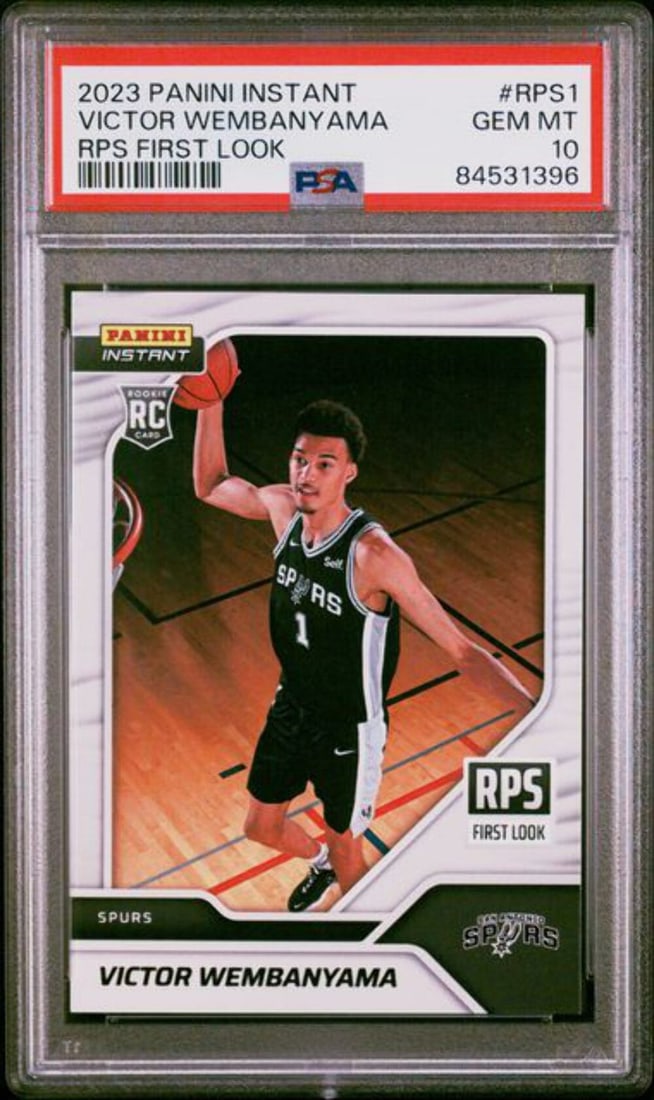 2023 Panini Instant RPS Victor Wembanyama RC PSA 10 Graded Card: 2023 Panini Instant RPS Victor Wembanyama RC PSA 10 Graded Card This is a graded 2023 Panini Instant RPS First Look Victor Wembanyama #RPS1 rookie card, encapsulated and graded by Professional Sports 