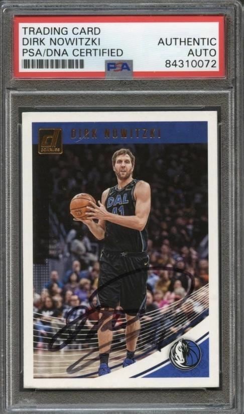 Signed 2018-19 Panini Donruss #40 Dirk Nowitzki PSA/DNA Autographed Card (1 of 2)