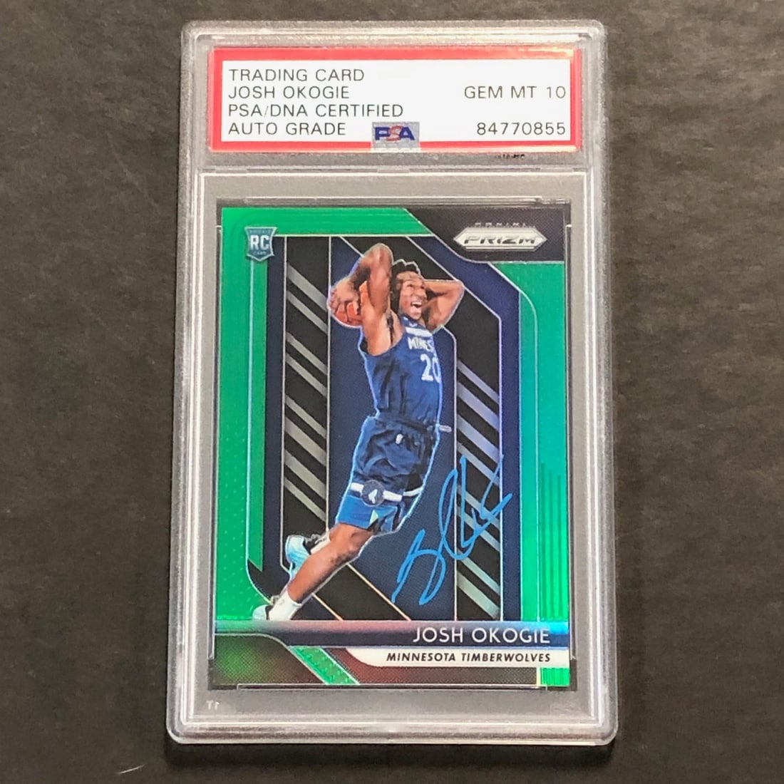 2018-19 Panini Prizm Josh Okogie Signed Rookie Card PSA/DNA Authenticated: 2018-19 Panini Prizm Josh Okogie Signed Rookie Card PSA/DNA Authenticated This 2018-19 Panini Prizm #37 Josh Okogie Signed Rookie Card is a must-have for collectors and fans alike. The card features a