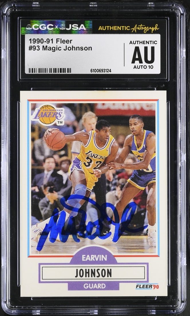 1990-91 Fleer Magic Johnson Signed Basketball Card #93 CGC JSA 10 (1 of 2)