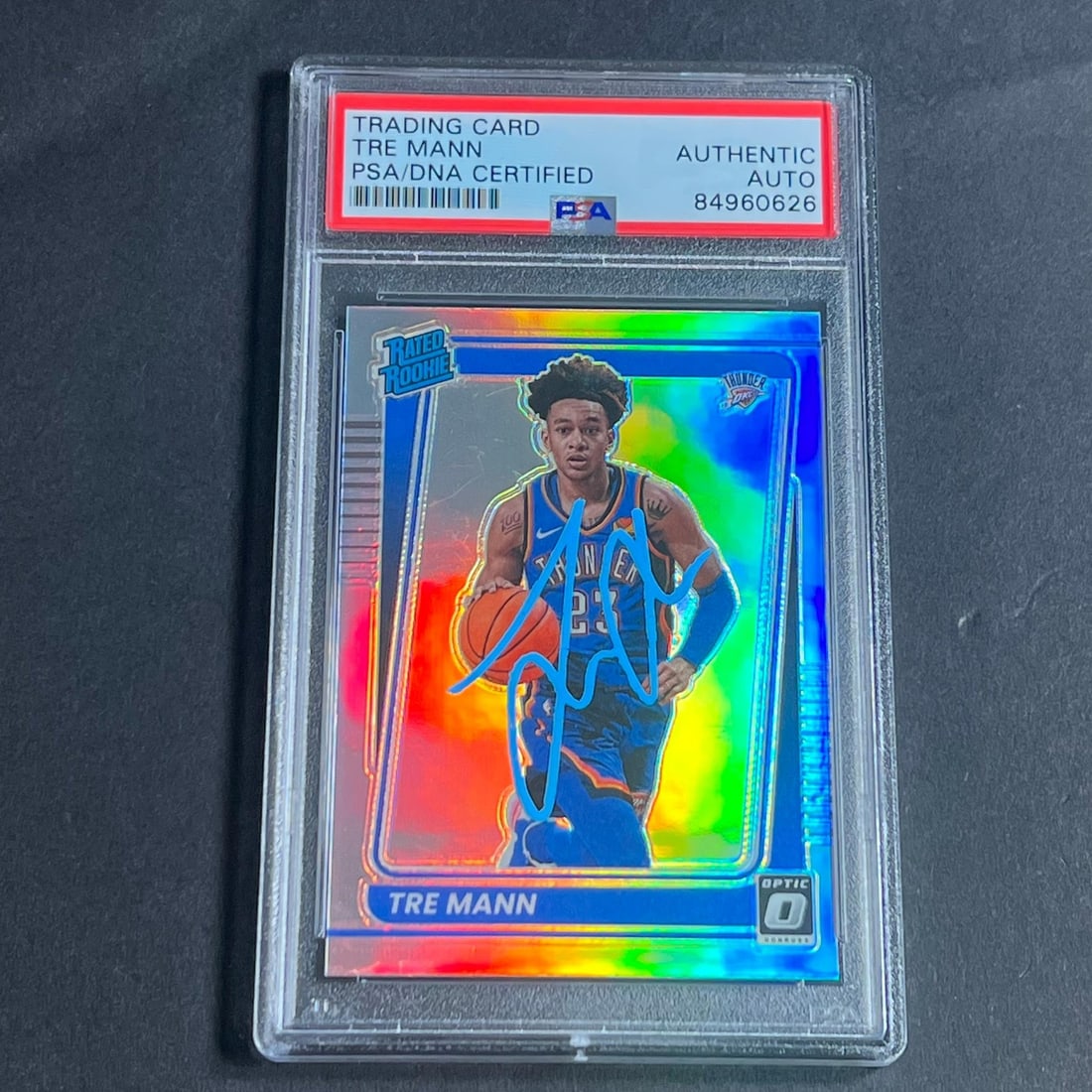 2021-22 Panini Optic #168 Tre Mann Signed Card PSA Authenticated Thunder: 2021-22 Panini Optic #168 Tre Mann Signed Card PSA Authenticated Thunder This listing features a 2021-22 Panini Optic #168 trading card signed by Tre Mann. The autograph has been authenticated by PSA/