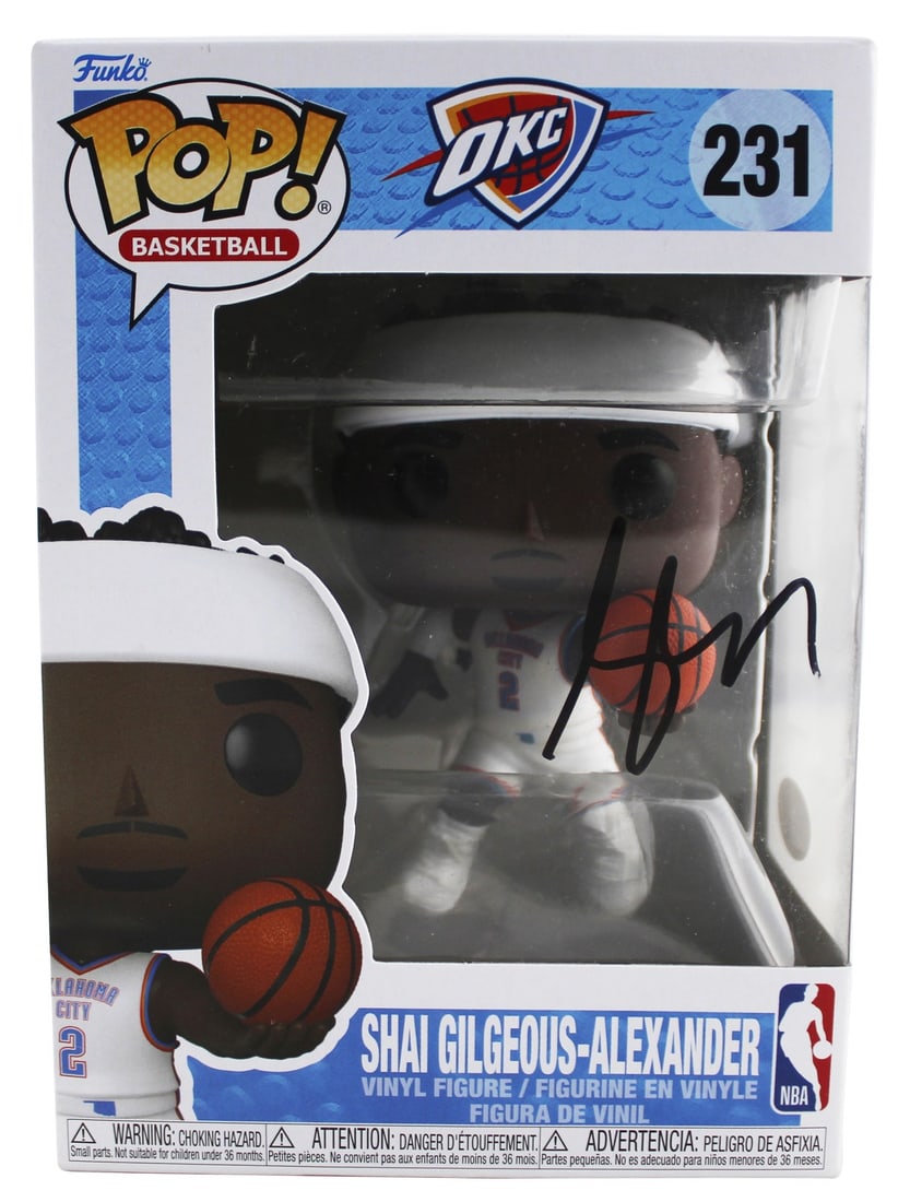 Shai Gilgeous-Alexander autographed Thunder Funko Pop #231 JSA: Shai Gilgeous-Alexander autographed Thunder Funko Pop #231 JSA This Oklahoma City Thunder #231 Funko Pop Vinyl Figure features a genuine autograph from Shai Gilgeous-Alexander. The figure has been sig