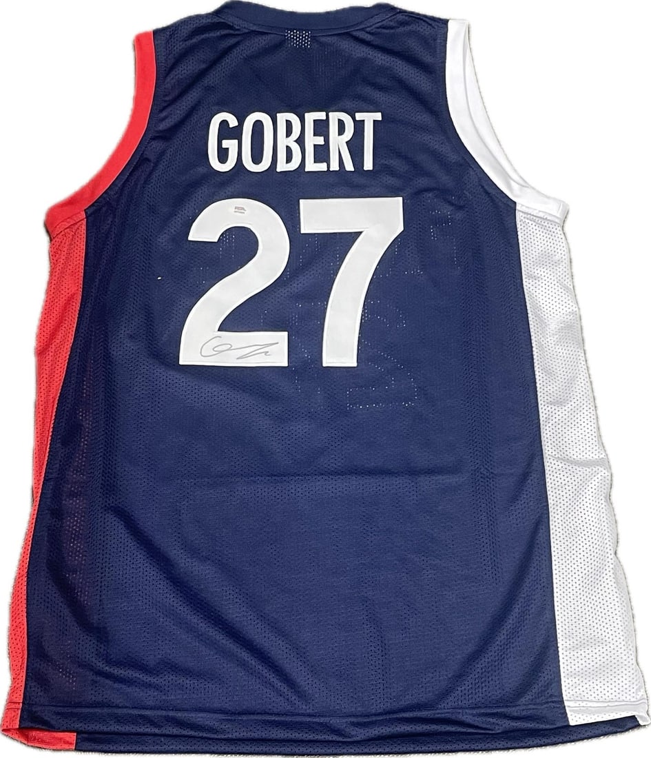 PSA DNA authenticated Rudy Gobert France stitched jersey: PSA DNA authenticated Rudy Gobert France stitched jersey This is a stitched jersey autographed by Rudy Gobert of team France. The signature has been authenticated by PSA/DNA. The jersey is in pre-owne