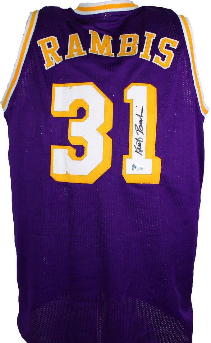 Kurt Rambis Signed Purple Lakers Jersey Beckett Certified: Kurt Rambis Signed Purple Lakers Jersey Beckett Certified This is an original autographed purple pro style jersey by Kurt Rambis, a notable player from the Los Angeles Lakers. The jersey comes with au