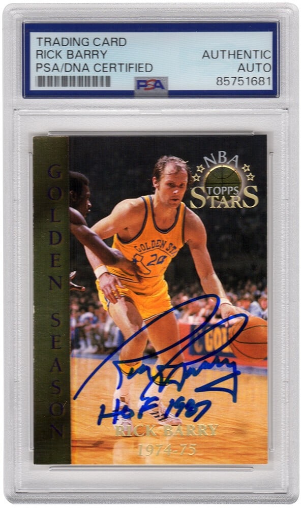 1996 Topps Stars Rick Barry Autographed Warriors Card 55 HOF 1987 PSA DNA (1 of 2)