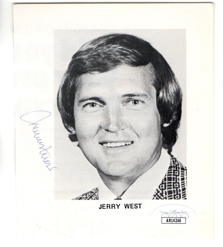 Jerry West Autographed Lakers Photo 4.5 x 5.5 JSA Certified: Jerry West Autographed Lakers Photo 4.5 x 5.5 JSA Certified This is an authentic Jerry West autographed program photo, celebrating the legacy of the Los Angeles Lakers legend. The photo measures appro