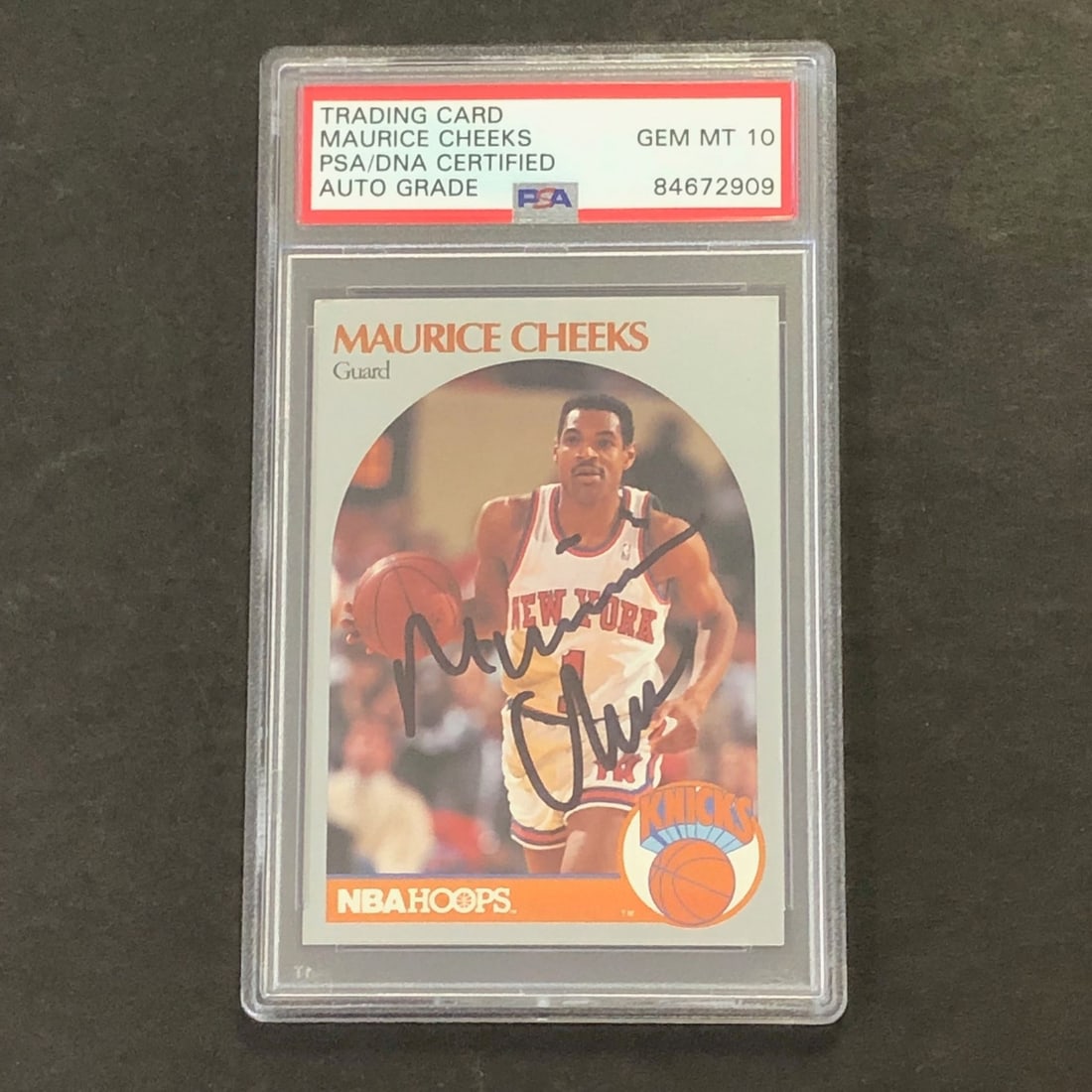 1990-91 NBA Hoops #202 Maurice Cheeks Signed Card PSA/DNA Knicks: 1990-91 NBA Hoops #202 Maurice Cheeks Signed Card PSA/DNA Knicks This 1990-91 NBA Hoops #202 card features the signature of Maurice Cheeks, a renowned player for the New York Knicks. The autograph has