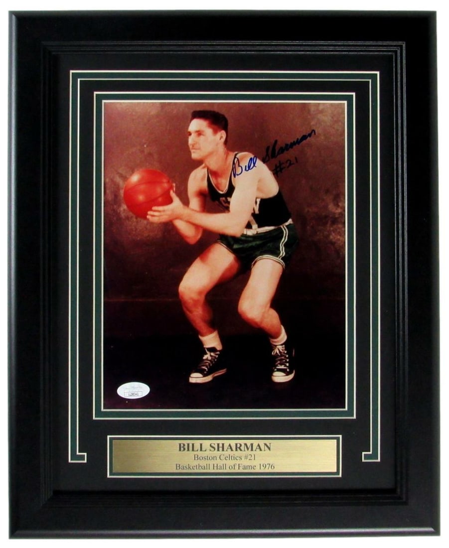 Bill Sharman HOF Boston Celtics Signed 8x10 Photo Framed JSA Authenticated: Bill Sharman HOF Boston Celtics Signed 8x10 Photo Framed JSA Authenticated Celebrate the legacy of basketball with this framed 8x10 photo of Bill Sharman, a Hall of Famer from the Boston Celtics. This