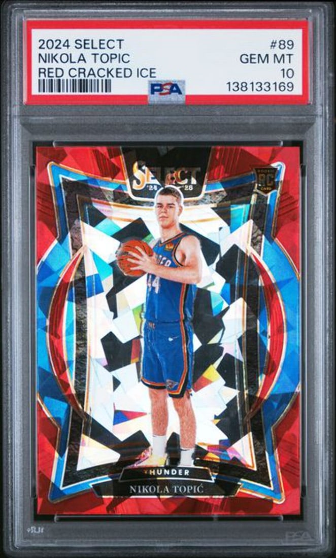 PSA 10 Red Cracked Ice Rookie Nikola Topic 2024 Panini Select #89 (1 of 2)