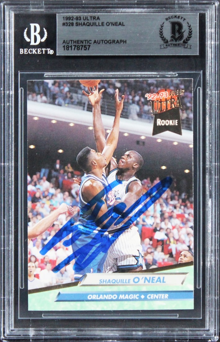 Shaquille O'Neal Signed 1992 Ultra Rookie Card Beckett Authenticated Slab (1 of 2)