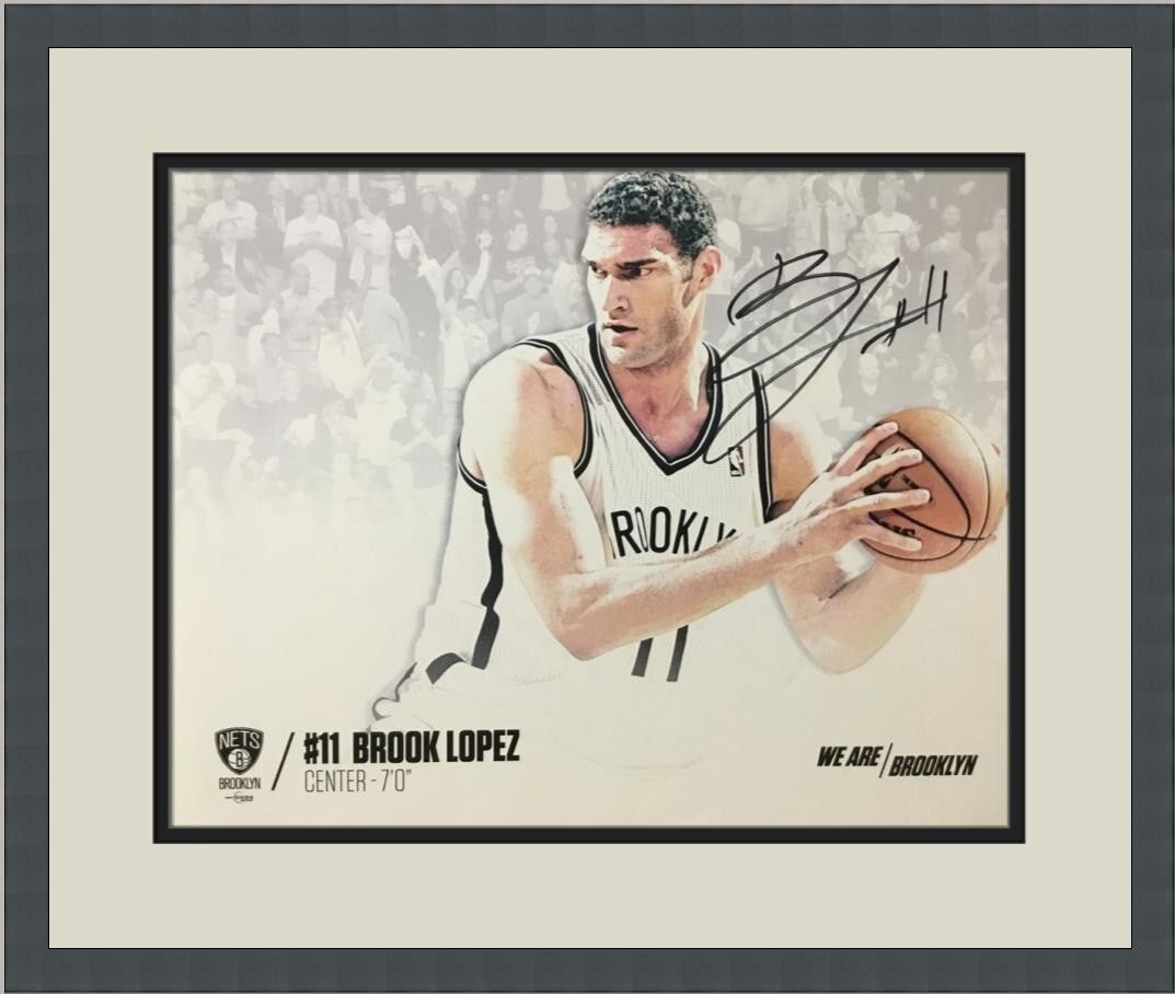 Brook Lopez Autographed Custom Framed Photo 11 x 14 Brooklyn Nets: Brook Lopez Autographed Custom Framed Photo 11 x 14 Brooklyn Nets This stunning custom framed photo features Brook Lopez, the talented player from the Brooklyn Nets, wearing his No. 11 jersey. The pho