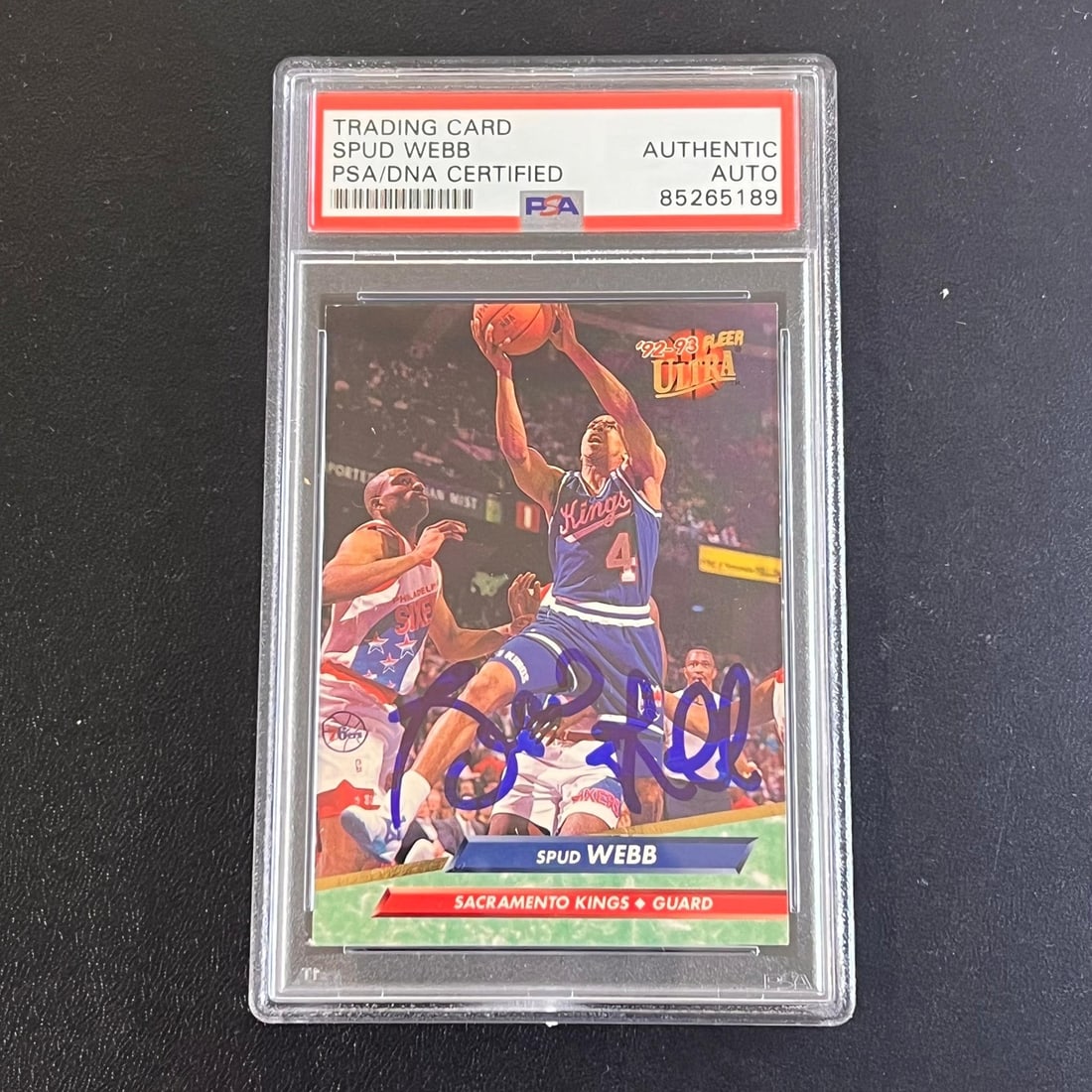 1992-93 Fleer Spud Webb Signed Card PSA/DNA Slabbed Sacramento Kings: 1992-93 Fleer Spud Webb Signed Card PSA/DNA Slabbed Sacramento Kings This is a 1992-93 Fleer #161 trading card featuring the notable player Spud Webb, who played for the Sacramento Kings. The card is 