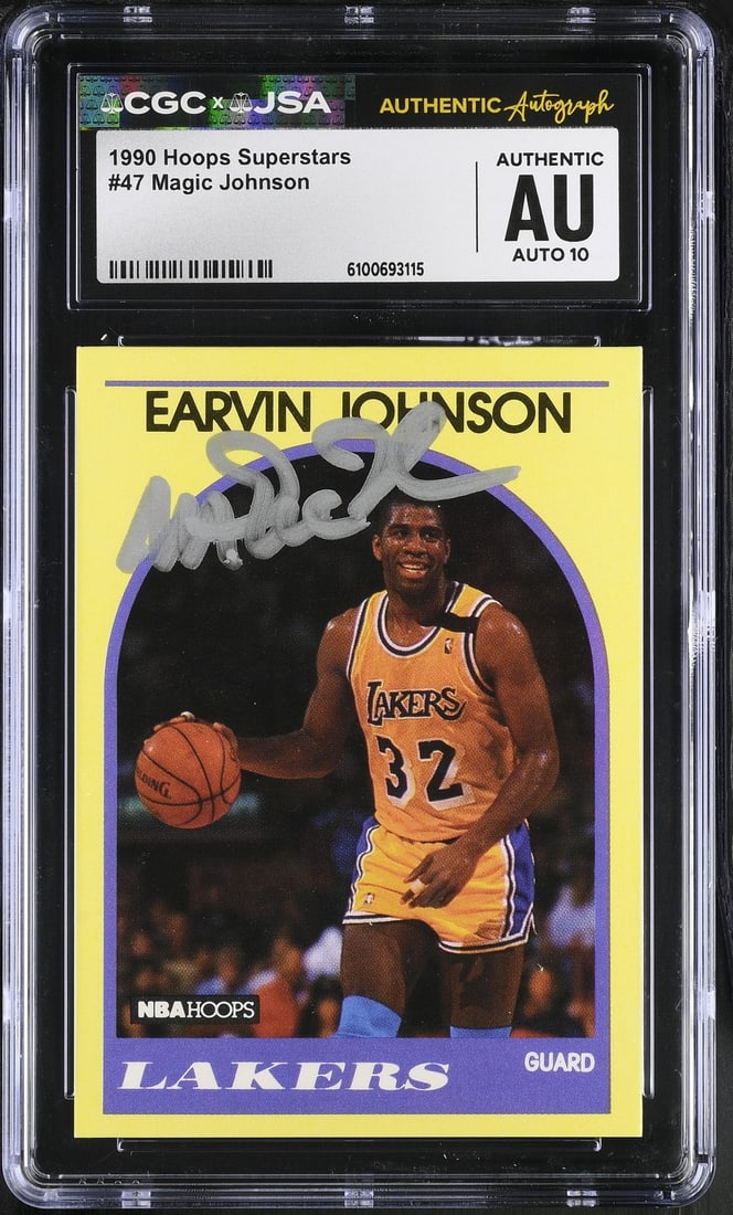 1990 Hoops Superstars Magic Johnson Autographed Card 47 Graded CGC JSA 10 (1 of 2)
