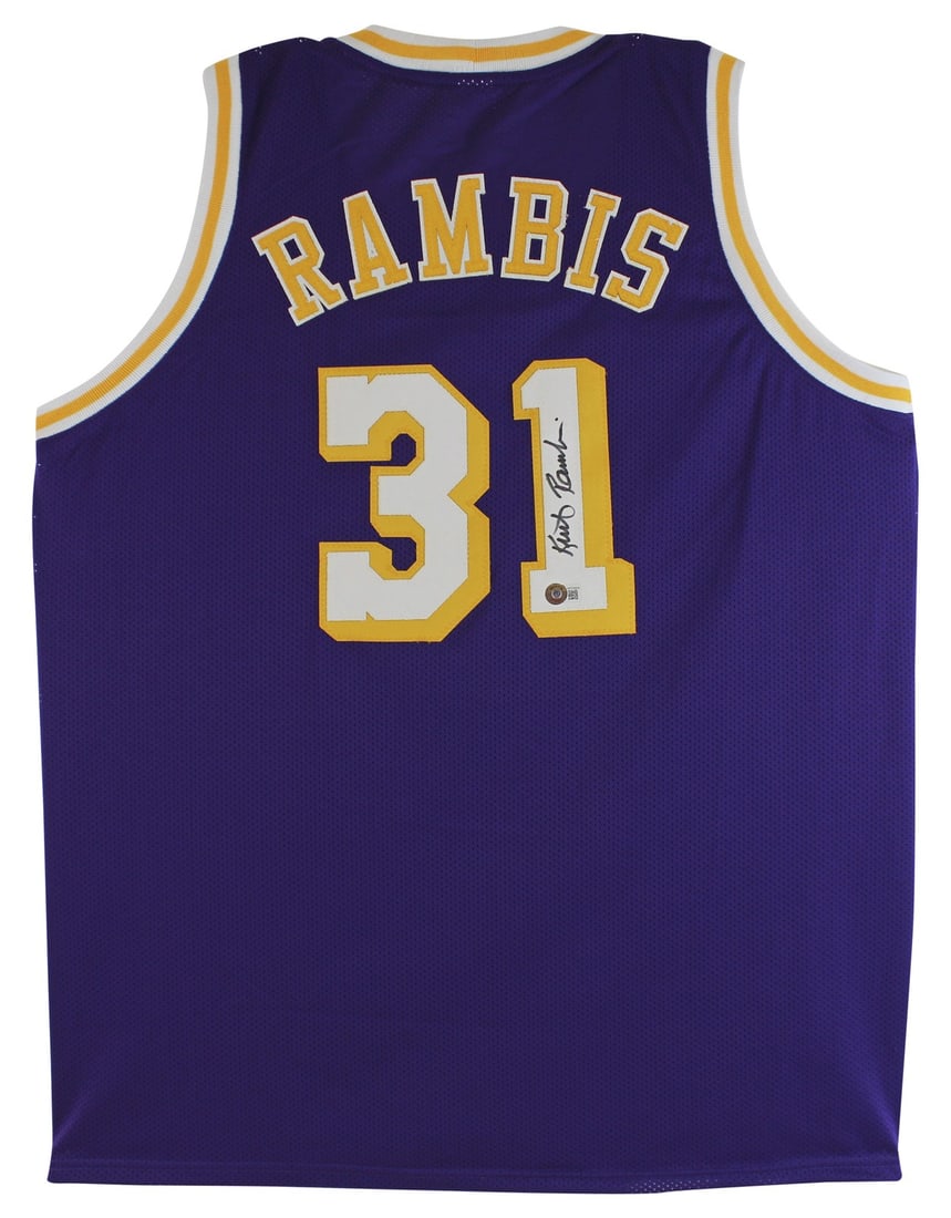 Kurt Rambis Signed Lakers Purple Jersey BAS Witnessed Authentication: Kurt Rambis Signed Lakers Purple Jersey BAS Witnessed Authentication This purple pro style jersey has been personally autographed by Kurt Rambis of the Los Angeles Lakers. The jersey features a hand-s