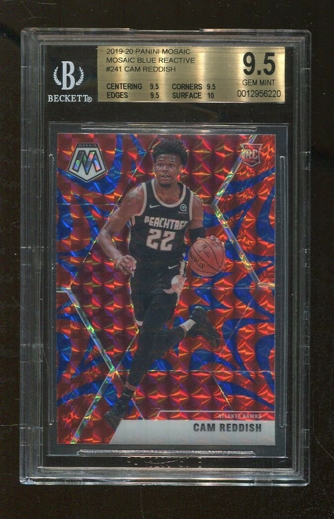 Cam Reddish 2019-20 Panini Mosaic Blue Reactive RC BGS 9.5 Hawks: Cam Reddish 2019-20 Panini Mosaic Blue Reactive RC BGS 9.5 Hawks This is a 2019-20 Panini Mosaic #241 Blue Reactive rookie card featuring Cam Reddish, a standout player for the Atlanta Hawks. Graded 9