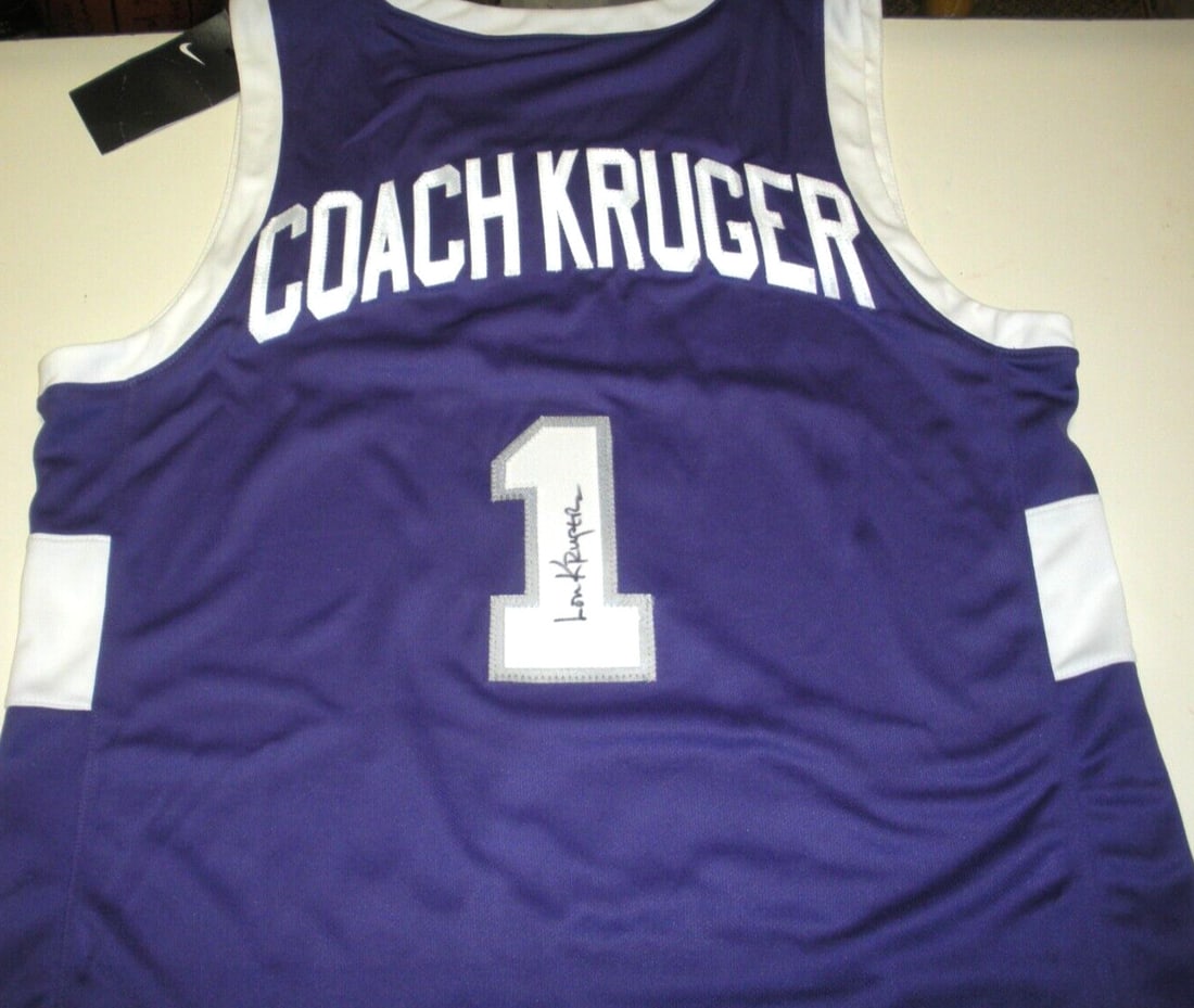 Nike Kansas State Basketball Jersey Signed by Lon Kruger with COA: Nike Kansas State Basketball Jersey Signed by Lon Kruger with COA This is an official licensed Nike basketball jersey, signed by Lon Kruger. The jersey is original and comes pre-owned. It includes a c