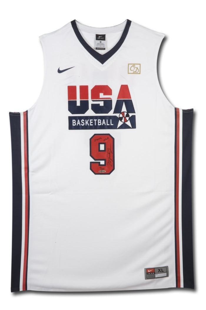 Michael Jordan Signed Team USA Jersey Limited Edition 20th #/109 Upper Deck HOF 2009: Michael Jordan Signed Team USA Jersey Limited Edition 20th #/109 Upper Deck HOF 2009 Celebrate basketball history with this authentic Michael Jordan signed jersey from the iconic Team USA Dream Team. 