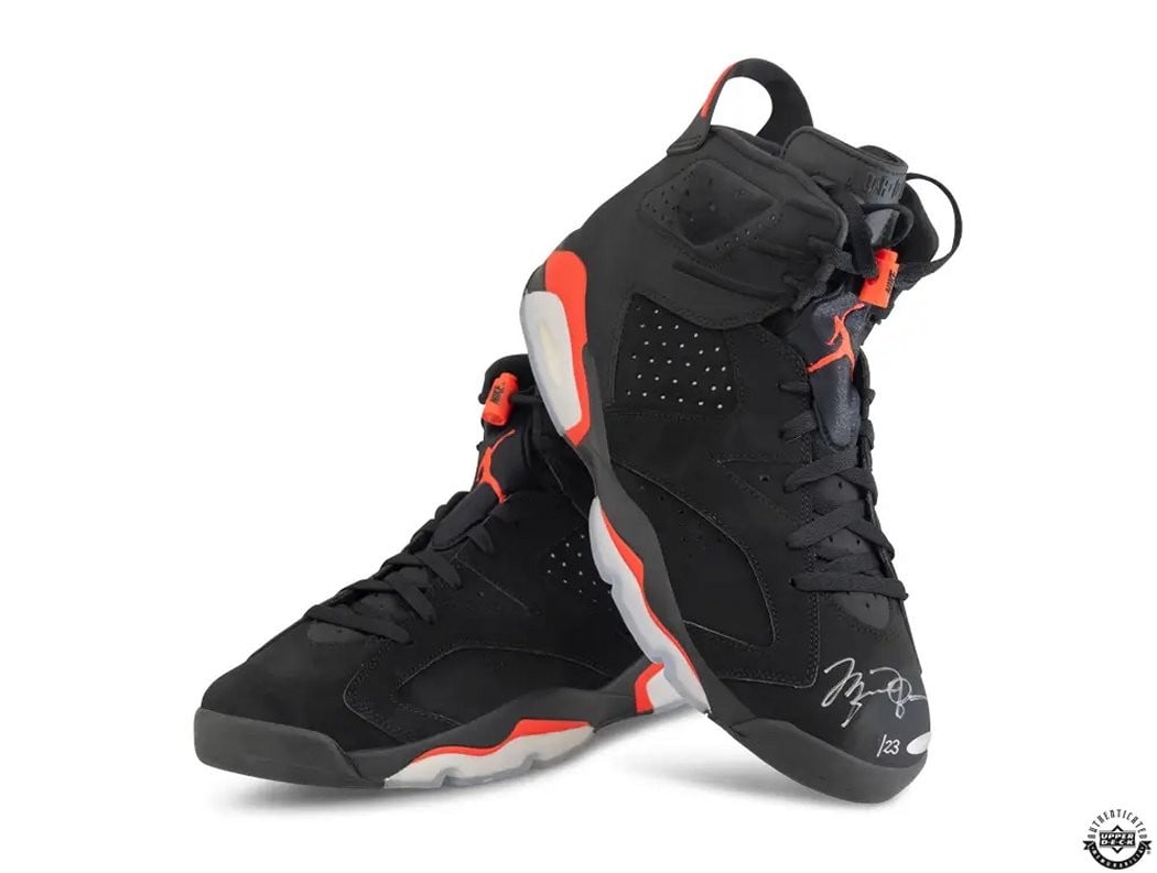 Michael Jordan Autographed Nike Air Jordan 6 Retro Black Infrared Limited 23: Michael Jordan Autographed Nike Air Jordan 6 Retro Black Infrared Limited 23 Step into basketball history with these original Michael Jordan Autographed Nike Air Jordan 6 Retro Black Infrared shoes fr