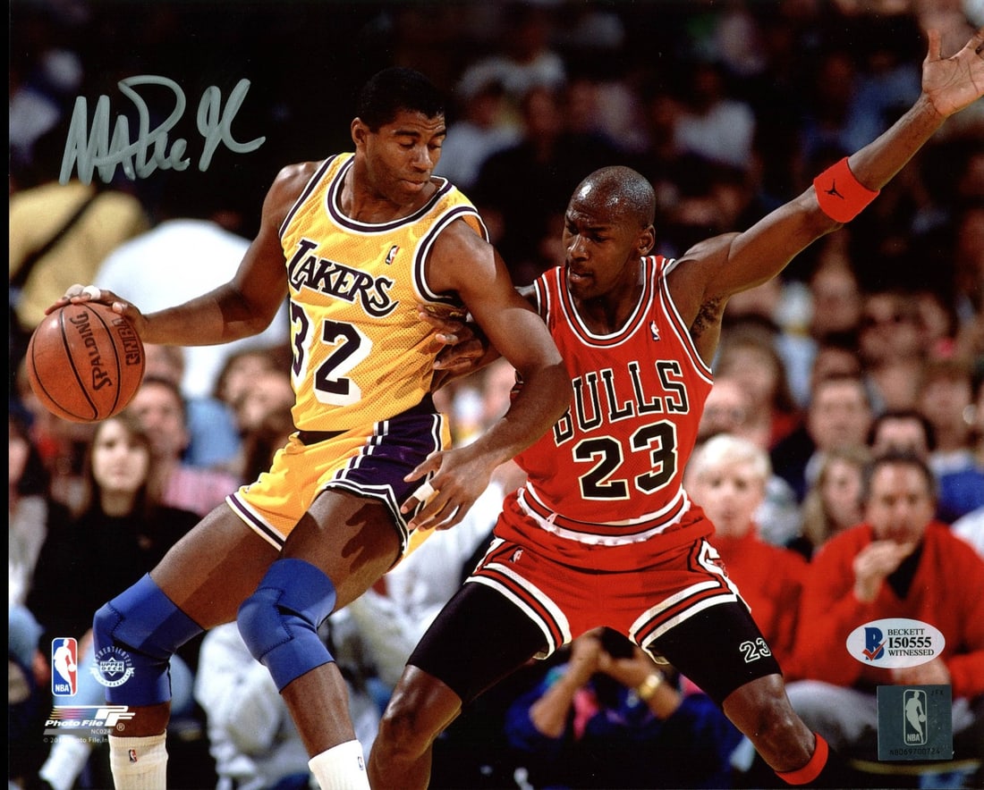 Magic Johnson Signed 8x10 Photo with BAS Witnessed Authentication: Magic Johnson Signed 8x10 Photo with BAS Witnessed Authentication This is an authentic signed 8x10 photograph featuring Magic Johnson of the Los Angeles Lakers, personally autographed and verified by 