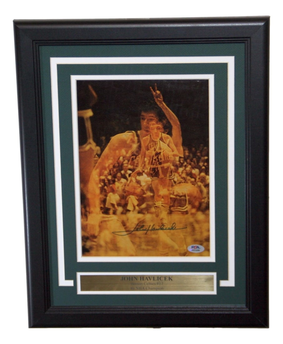 Framed Boston Celtics 8x11 Photo Signed by John Havlicek PSA Authenticated: Framed Boston Celtics 8x11 Photo Signed by John Havlicek PSA Authenticated This framed 8x11 photo features John Havlicek of the Boston Celtics and includes his authentic autograph. The signature has b