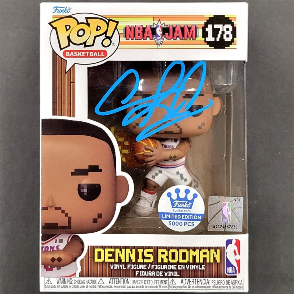 Dennis Rodman Signed Pistons Funko Pop! Figure LE 178/5000 Beckett Authenticated: Dennis Rodman Signed Pistons Funko Pop! Figure LE 178/5000 Beckett Authenticated This is a limited edition Funko Pop! figure of Dennis Rodman, featuring his autograph authenticated by Beckett Authenti