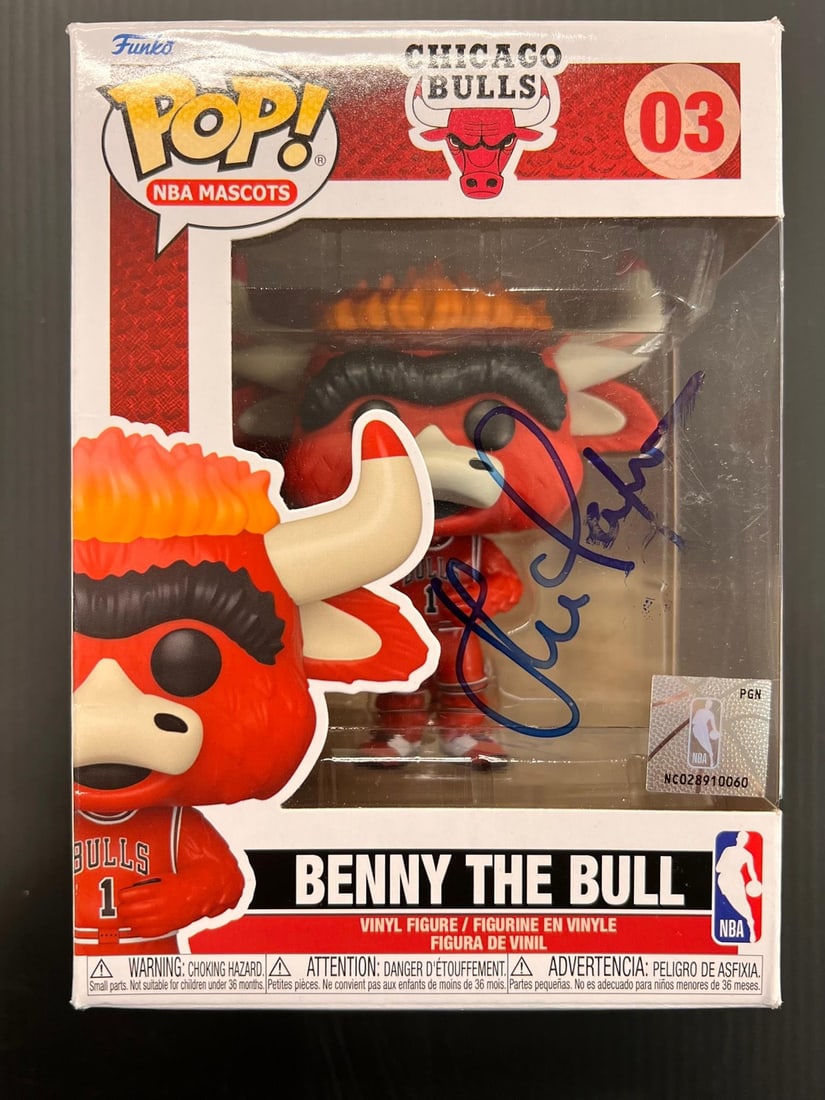 Funko Pop Benny the Bull Autographed by John Paxson PSA DNA Authenticated: Funko Pop Benny the Bull Autographed by John Paxson PSA DNA Authenticated This is an original Funko Pop collectible signed by John Paxson, a notable player for the Chicago Bulls. The autograph has bee
