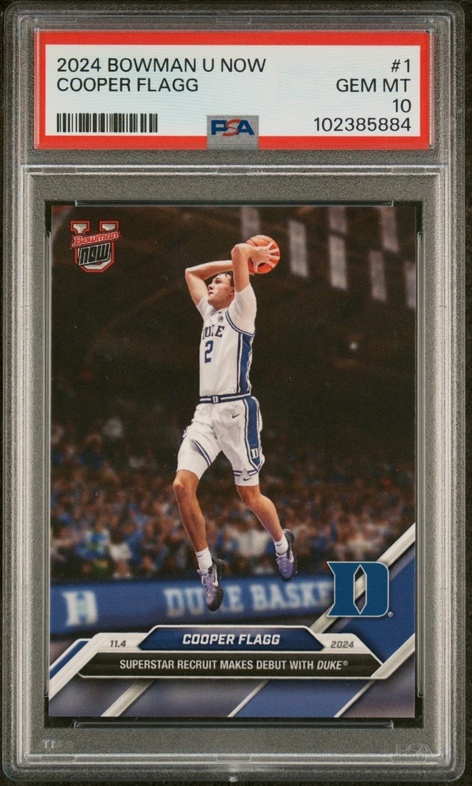 2024 Bowman U Now Cooper Flagg #1 Rookie Card PSA 10 Duke Blue Devils: 2024 Bowman U Now Cooper Flagg #1 Rookie Card PSA 10 Duke Blue Devils Presenting the 2024 Bowman U Now Cooper Flagg #1 Debut Rookie RC Basketball Card, graded PSA 10. This card features the talented C