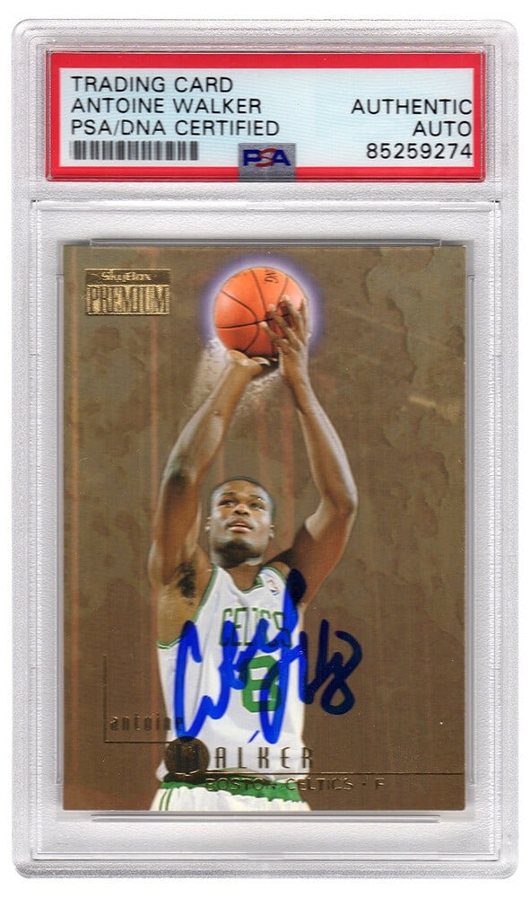 Antoine Walker Signed Celtics 1996-97 Skybox Premium Rookie Card PSA/DNA: Antoine Walker Signed Celtics 1996-97 Skybox Premium Rookie Card PSA/DNA Celebrate the legacy of Antoine Walker with this signed Boston Celtics 1996-97 Skybox Premium rookie basketball trading card #9