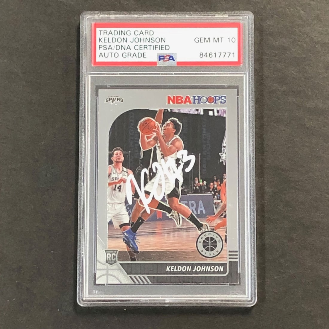 2019-20 NBA Hoops Keldon Johnson Autographed Card PSA Slabbed RC Spurs: 2019-20 NBA Hoops Keldon Johnson Autographed Card PSA Slabbed RC Spurs This listing features a 2019-20 NBA Hoops #224 trading card signed by NBA player Keldon Johnson. The autograph has been authentic