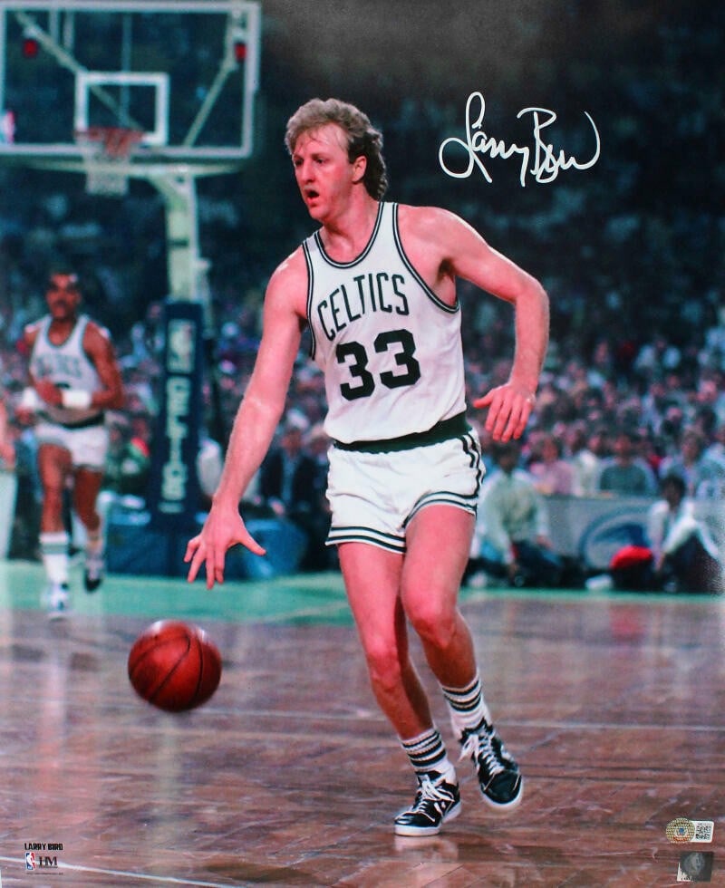 Beckett Hologram Larry Bird Signed Celtics 16x20 Photo: Beckett Hologram Larry Bird Signed Celtics 16x20 Photo This is an original 16x20 photo featuring Larry Bird dribbling, autographed by the legendary player. The signature has been authenticated by Beck