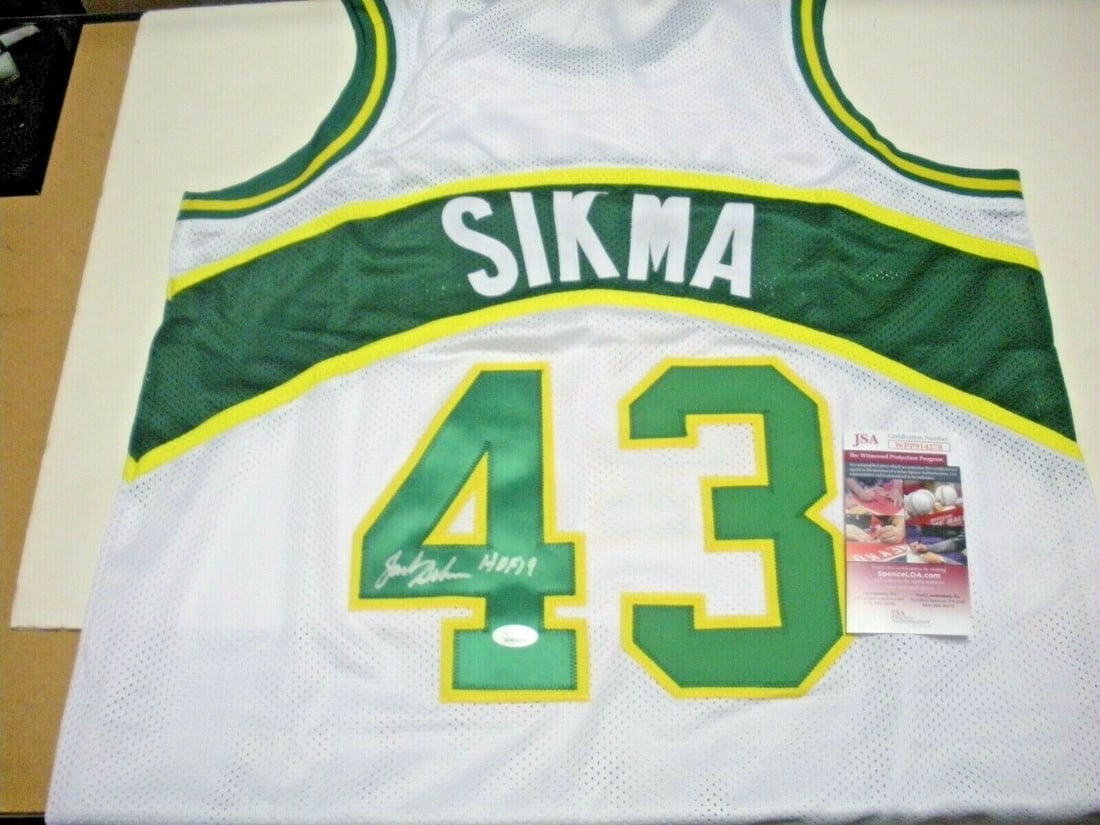 Jack Sikma Autographed Seattle SuperSonics Jersey With JSA Authentication: Jack Sikma Autographed Seattle SuperSonics Jersey With JSA Authentication This pre-owned Seattle SuperSonics jersey is signed by Jack Sikma, a 2019 Hall of Fame inductee. The jersey is an original ite