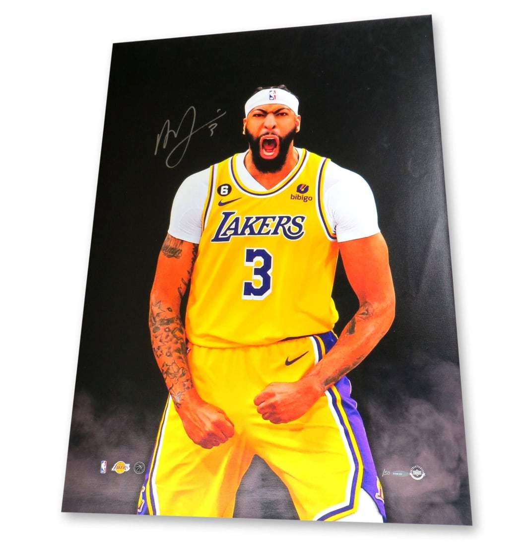 Anthony Davis Autographed 20X30 Lakers Canvas Photo #/50 Upper Deck Authentication: Anthony Davis Autographed 20X30 Lakers Canvas Photo #/50 Upper Deck Authentication Capture the spirit of the game with this Anthony Davis signed 20X30 canvas print entitled "Up Close," showcasing the 