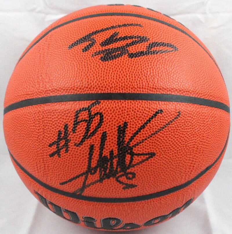 Wilson NBA basketball signed by Dikembe Mutombo and Shaquille O'Neal BAS hologram: Wilson NBA basketball signed by Dikembe Mutombo and Shaquille O'Neal BAS hologram This Wilson NBA basketball features authentic autographs from Dikembe Mutombo and Shaquille O'Neal. The signatures hav
