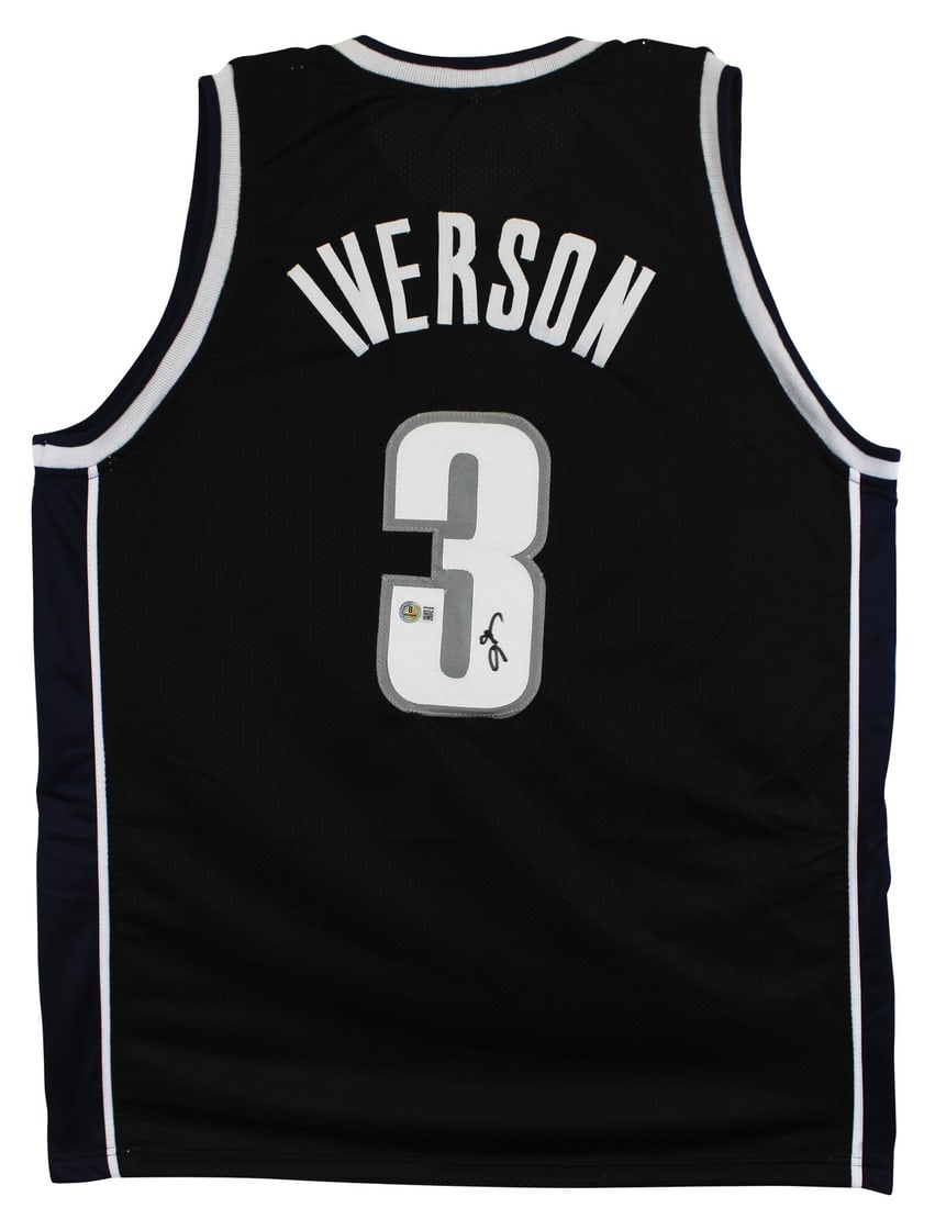 Allen Iverson signed Georgetown Hoyas black pro style jersey BAS: Allen Iverson signed Georgetown Hoyas black pro style jersey BAS This black pro style jersey is custom-stitched in an X-Large size and has been personally signed by Allen Iverson of the Georgetown Hoy