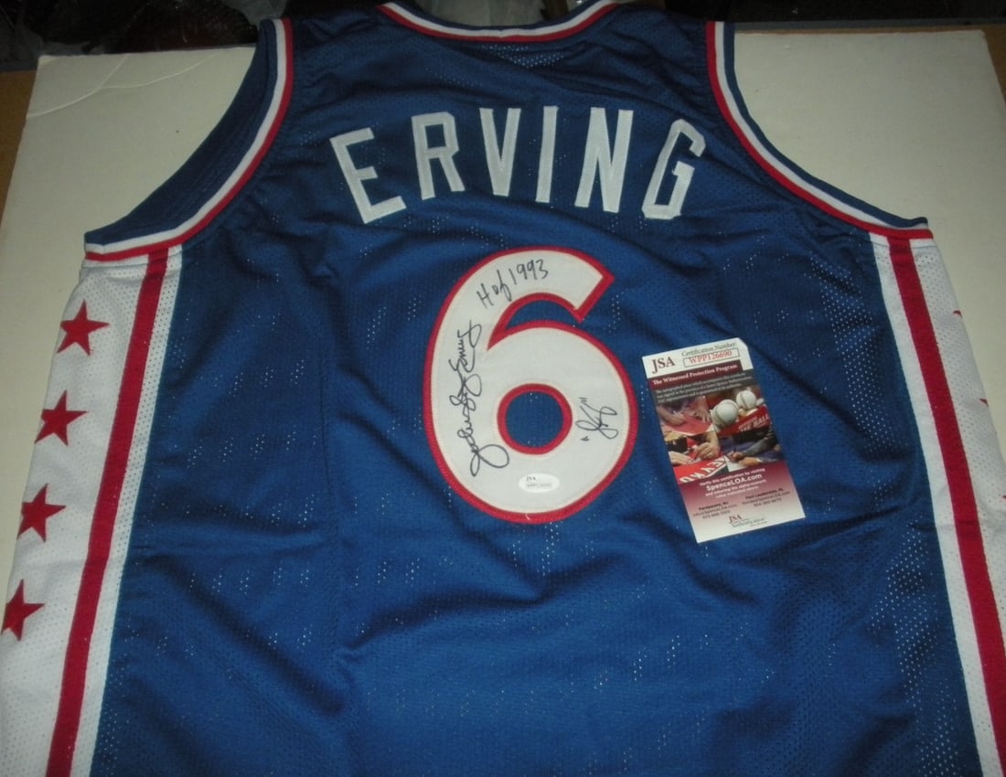 Julius Erving Signed Jersey Philadelphia 76ers HOF 1993 JSA COA: Julius Erving Signed Jersey Philadelphia 76ers HOF 1993 JSA COA This original signed jersey commemorates the legendary Julius Erving, known as "Dr. J," who played for the Philadelphia 76ers. It is a p
