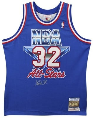 Magic Johnson autographed Lakers Mitchell Ness 1992 All Star blue jersey: Magic Johnson autographed Lakers Mitchell Ness 1992 All Star blue jersey This blue Mitchell & Ness 1992 All-Star throwback authentic jersey has been personally signed by Magic Johnson of the Los Angel