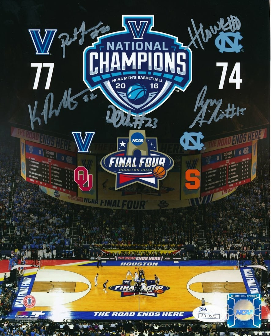 Villanova Wildcats 2016 NCAA Champions Signed 8x10 Photo JSA Authenticated: Villanova Wildcats 2016 NCAA Champions Signed 8x10 Photo JSA Authenticated Celebrate the Villanova Wildcats' 2016 NCAA Championship with this original signed 8x10 photo featuring the autographs of fiv