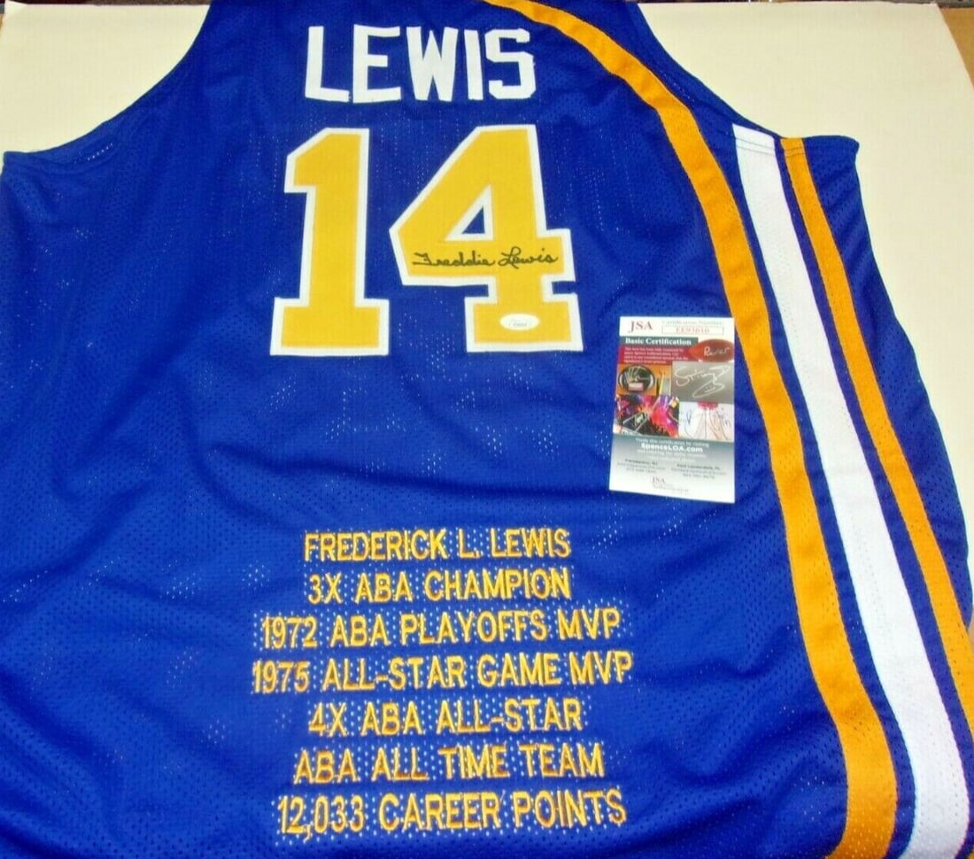 Autographed Indiana Pacers Jersey Freddie Lewis JSA COA ABA Champion All-Star: Autographed Indiana Pacers Jersey Freddie Lewis JSA COA ABA Champion All-Star This is a pre-owned Indiana Pacers jersey signed by Freddie Lewis, a three-time ABA champion and four-time All-Star. The j
