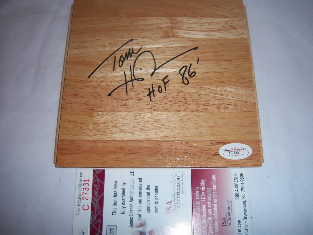 6x6 Inch Floorboard Signed by Tom Heinsohn with JSA COA Boston Celtics: 6x6 Inch Floorboard Signed by Tom Heinsohn with JSA COA Boston Celtics This is an original 6x6 inch floorboard signed by Tom Heinsohn, a Hall of Fame inductee in 1986 and renowned member of the Boston