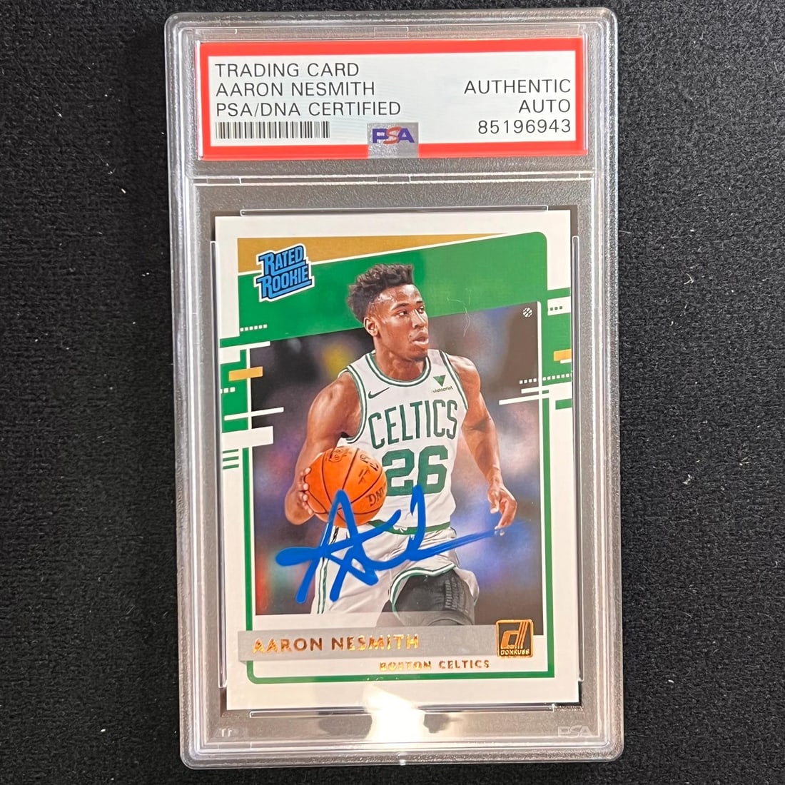 2020-21 Donruss Rated Rookie #232 Aaron Nesmith Signed PSA/DNA Card: 2020-21 Donruss Rated Rookie #232 Aaron Nesmith Signed PSA/DNA Card This is a 2020-21 Donruss Rated Rookie #232 card featuring the signature of Aaron Nesmith, a player from the Boston Celtics. The aut